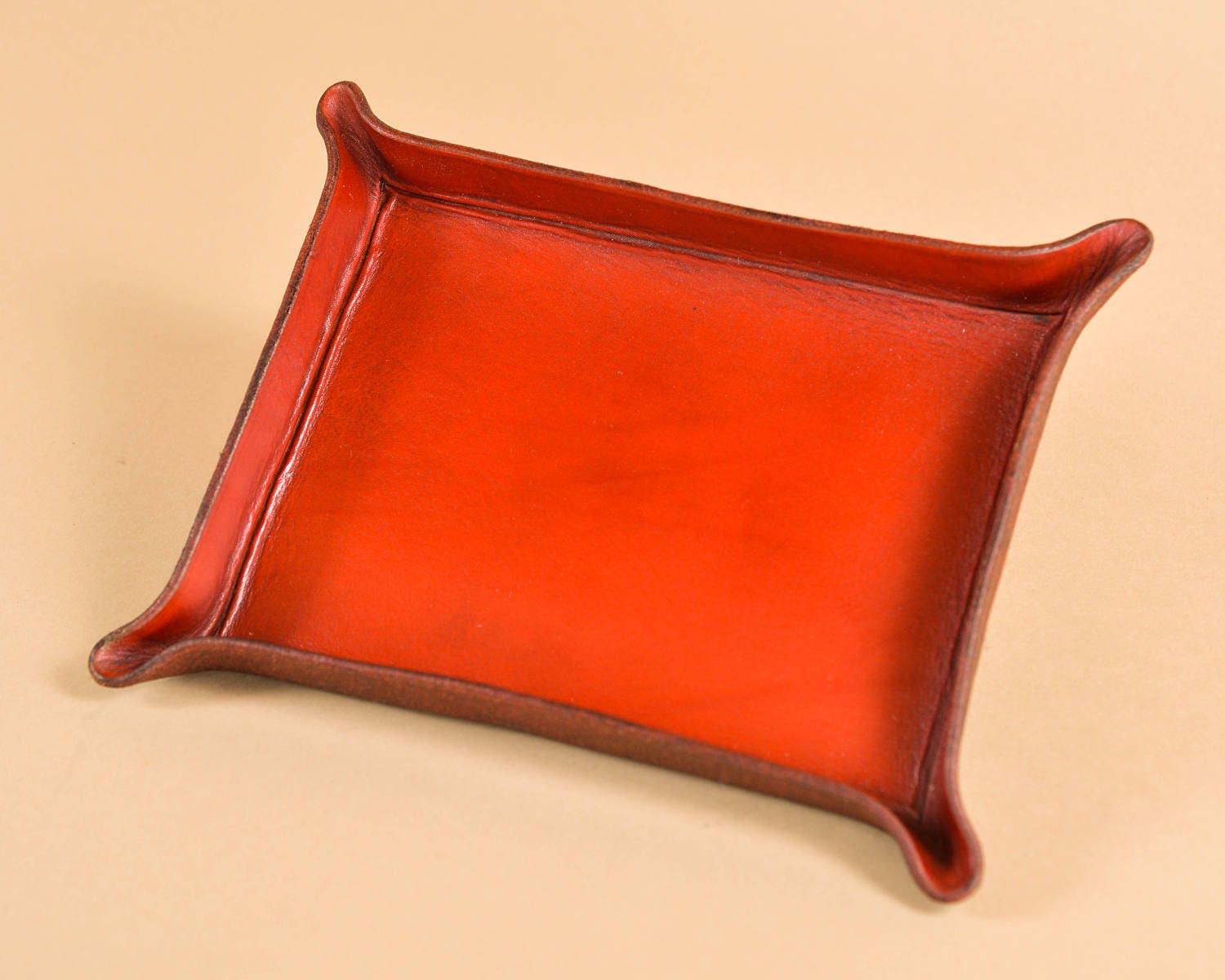 Red Leather Catchall Tray - Pocket Tray - Leather Valet - Full Grain Leather Tray