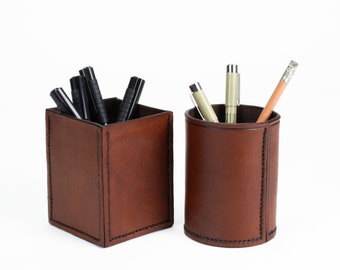 Leather Pencil Organizer - Hand Stitched in Square and Round Styles