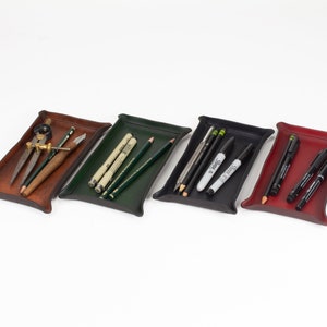 Valet Tray Hand Shaped from Full Grain Leather Pens/Pencils - 4"x8"