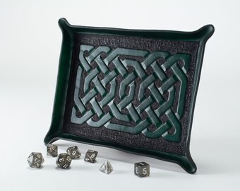 Leather Dice Tray with Shield Knot - Low Relief Engraving