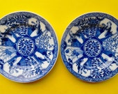KANGXI BLUE WHITE Plates Porcelain Pair Chinese Eight Panels Long Eliza Garden Floral Signed Underglaze Double Circles Antique Porcelain
