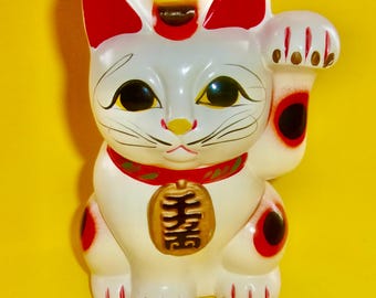 Vintage Japanese Maneki Neko Coin Bank – Lucky Cat Figurine – Both