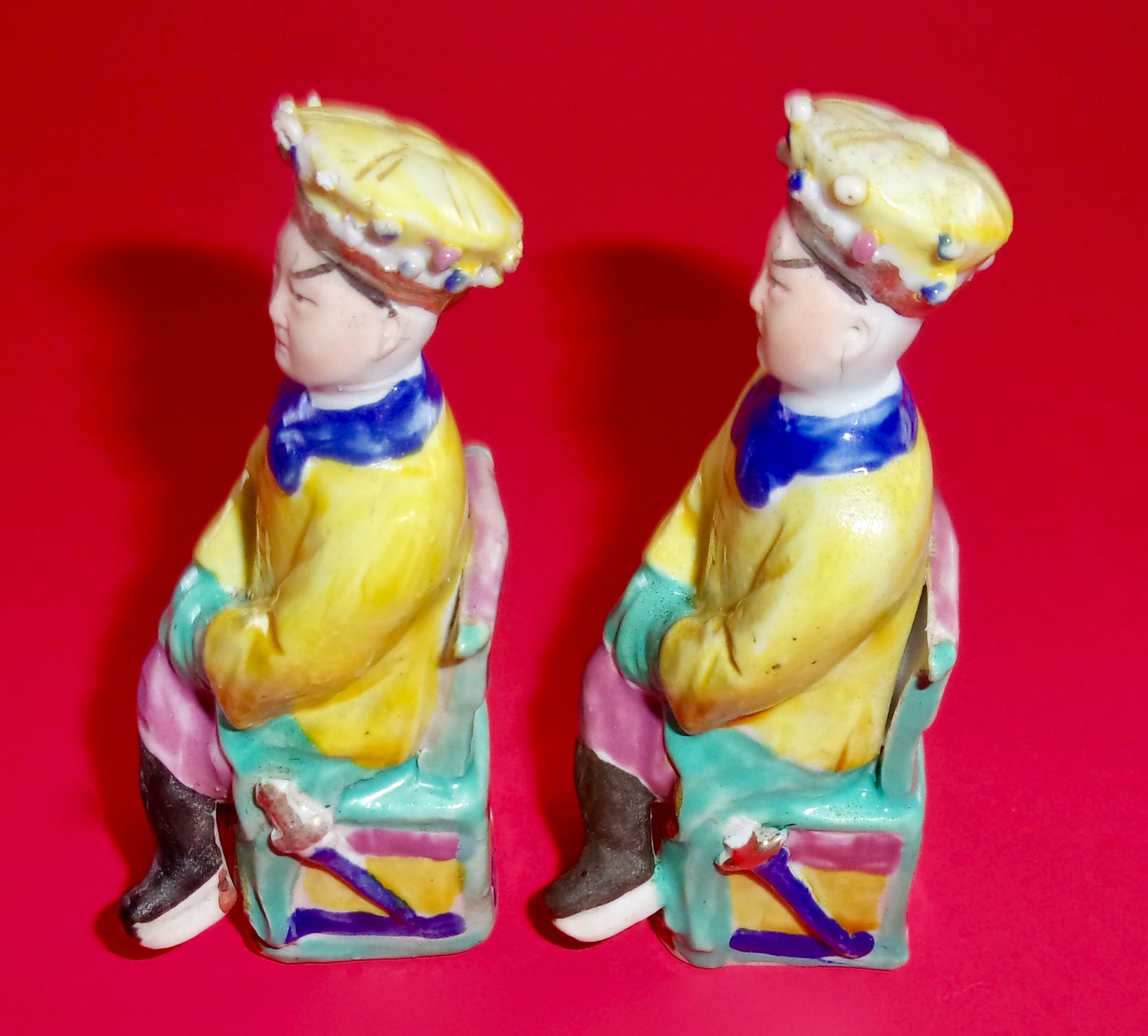 MINIATURE CHINESE FIGURINES Pair Ceramic Antique China Famille Etsy