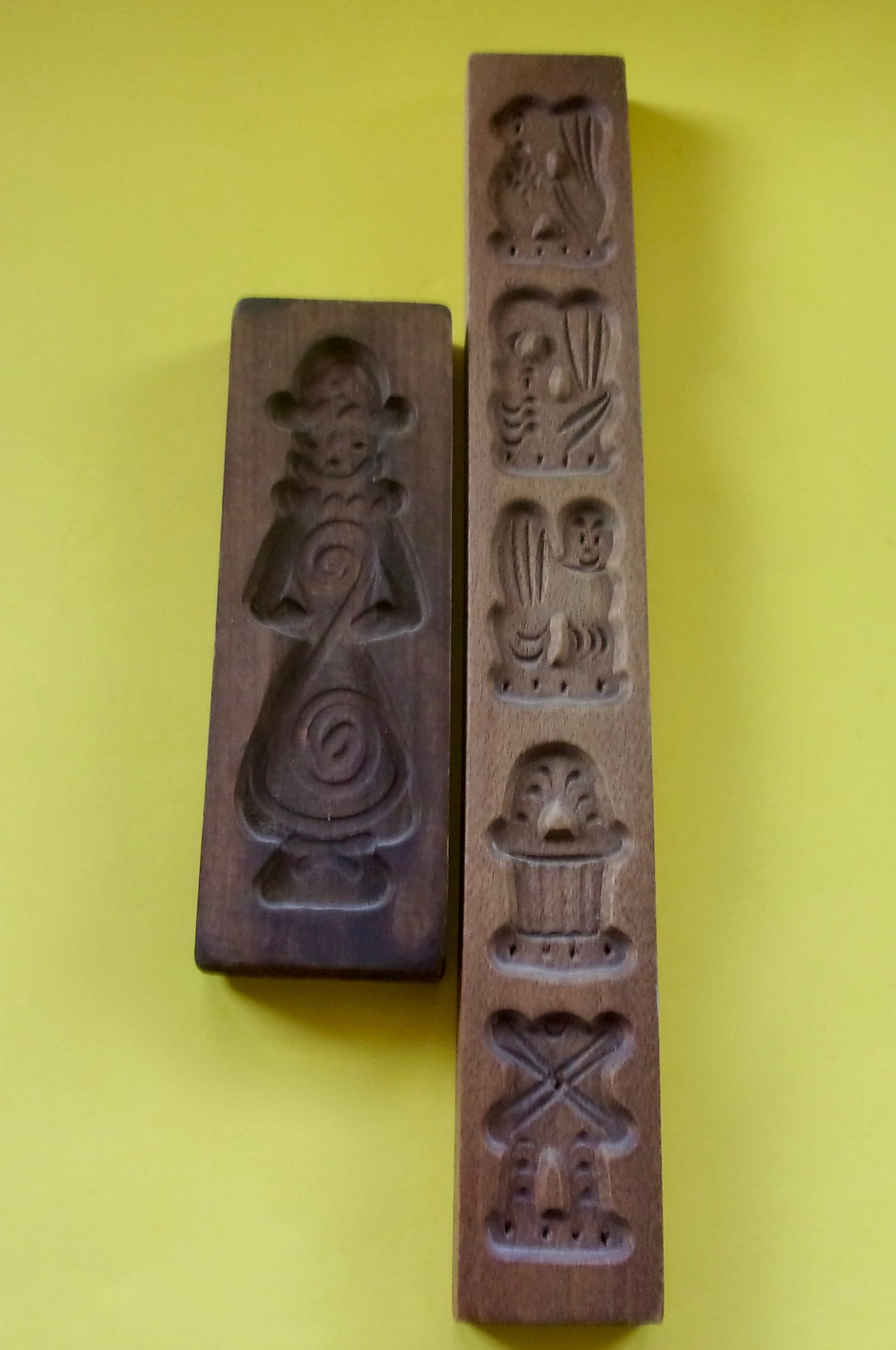 SPRINGERLE COOKIE MOLDS Set of Two Vintage Antique Carved Wood Six