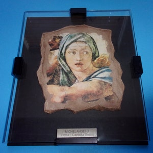 LA SIBILLA DELFICA Fresco Michaelangelo Roma Cappella Sistina Glass Framed Plaster Mineral Painting Vintage Art Italy Vaticano Studio Erre