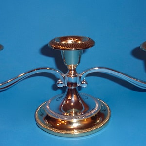 CANDELABRA ENGLAND VINTAGE Silver Gold Colored Plated Zinc S.P. 3 Three Tri  Low Height Candlestick Candle Light Bobèche English Modern