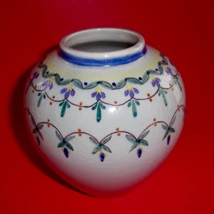 CARVALHINHO PORTO VASE Round Made in Portugal Mid Century Portuguese European Ceramic Gray Blue Floral Geometric Design Glazed Vintage