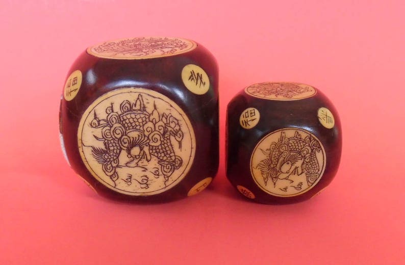 Pair ANTIQUE CHINESE DICE Large Dark Hardwood Mahogany Etched | Etsy