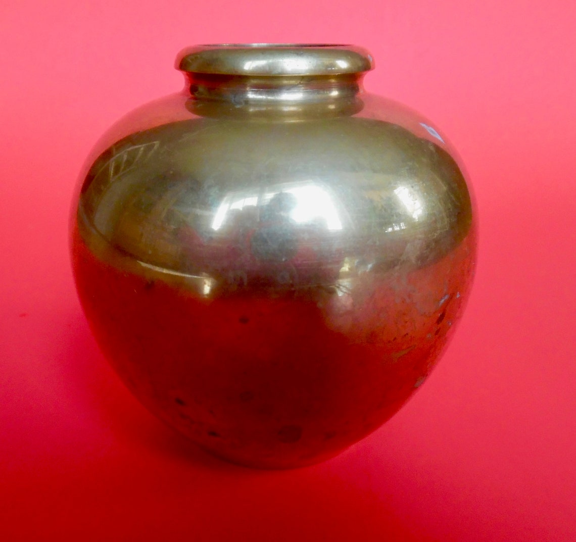 JAPANESE BRASS VASE Solid Engraved Scene Landscape Mountains Etsy