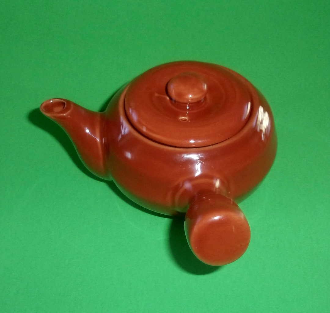 VINTAGE CERAMIC KYUSU Japanese Teapot Rust Colored Glazed Small 1980's