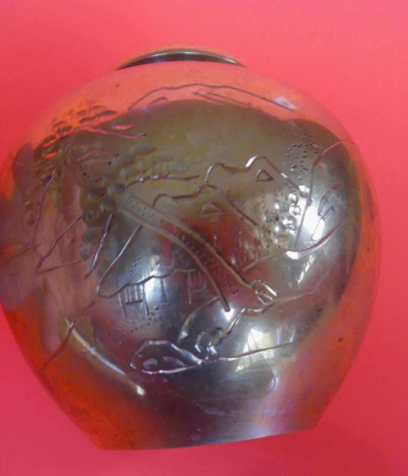 JAPANESE BRASS VASE Solid Engraved Scene Landscape Mountains Etsy