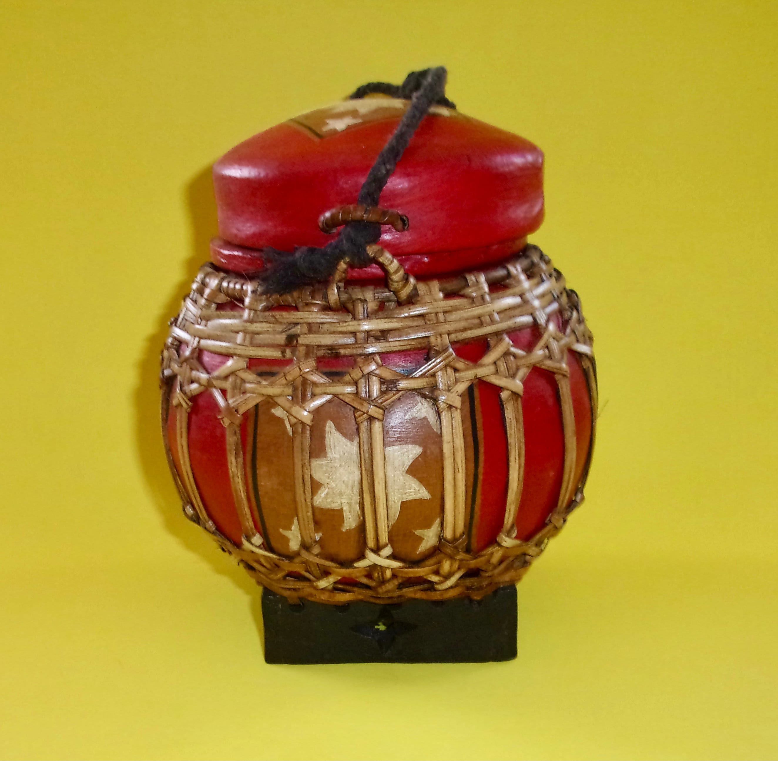 Vintage THAI RICE BUCKET Red Lacquer Over Woven Basket Wood Base Rim ...
