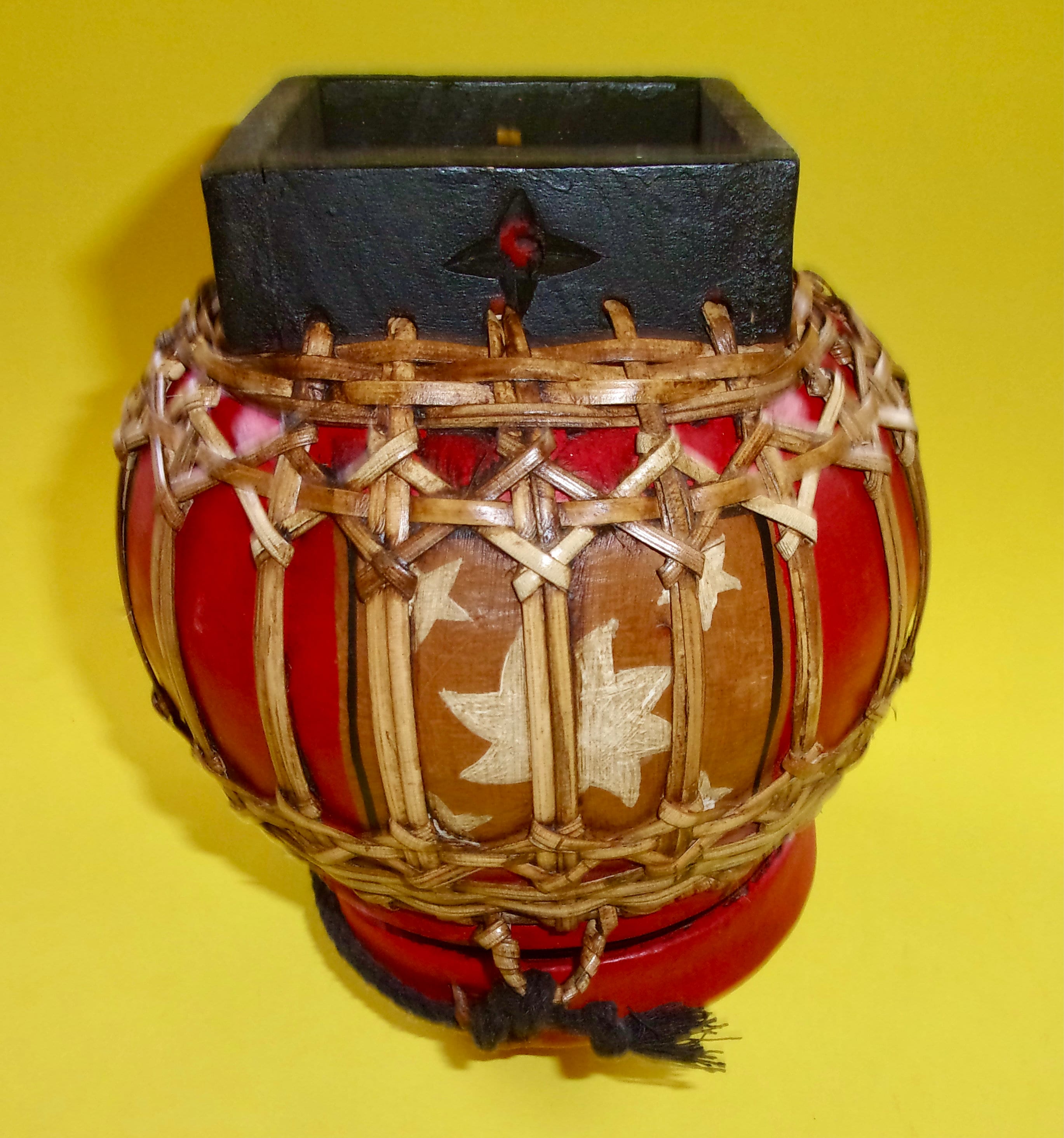 Vintage THAI RICE BUCKET Red Lacquer Over Woven Basket Wood Base Rim ...