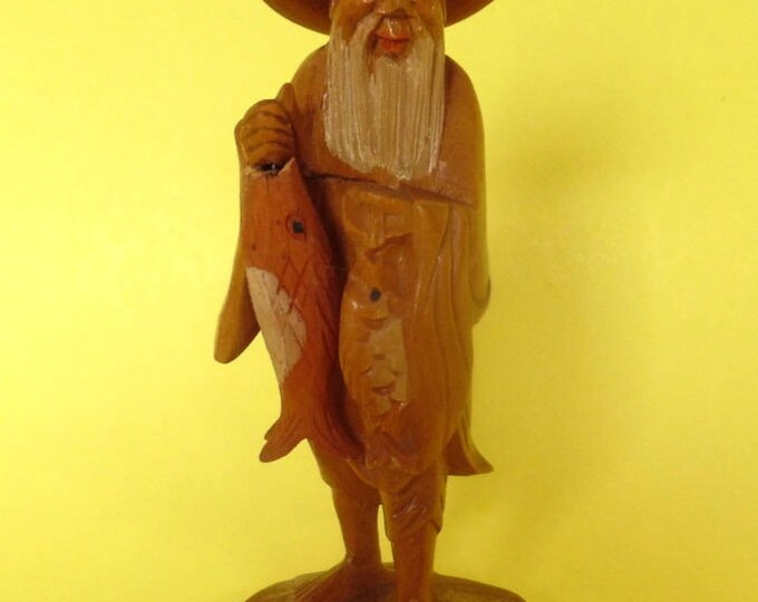 CARVED ASIAN FISHERMAN Wood Articulated Fishing Hook Hair Etsy