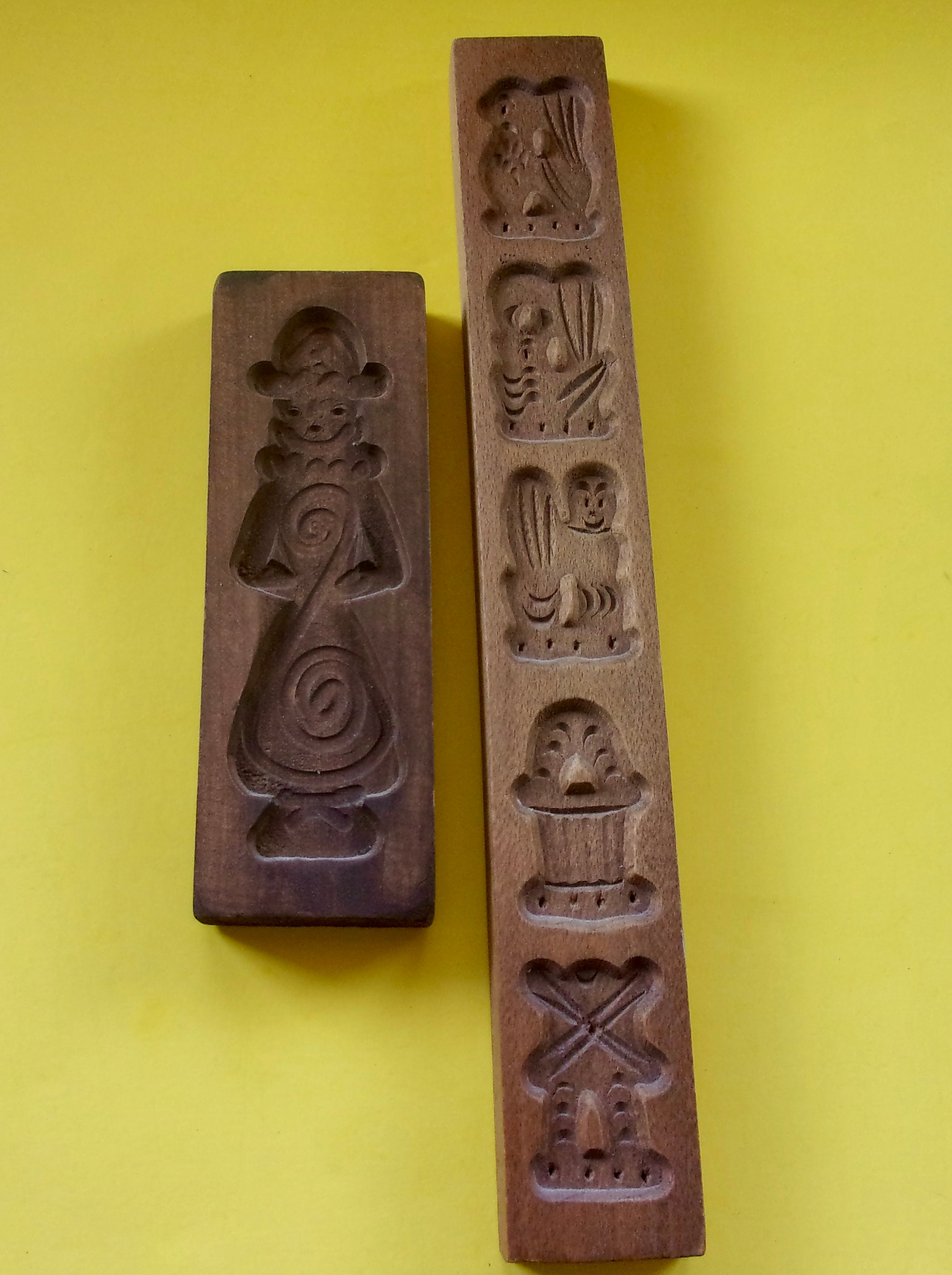SPRINGERLE COOKIE MOLDS Set of Two Vintage Antique Carved Wood Six