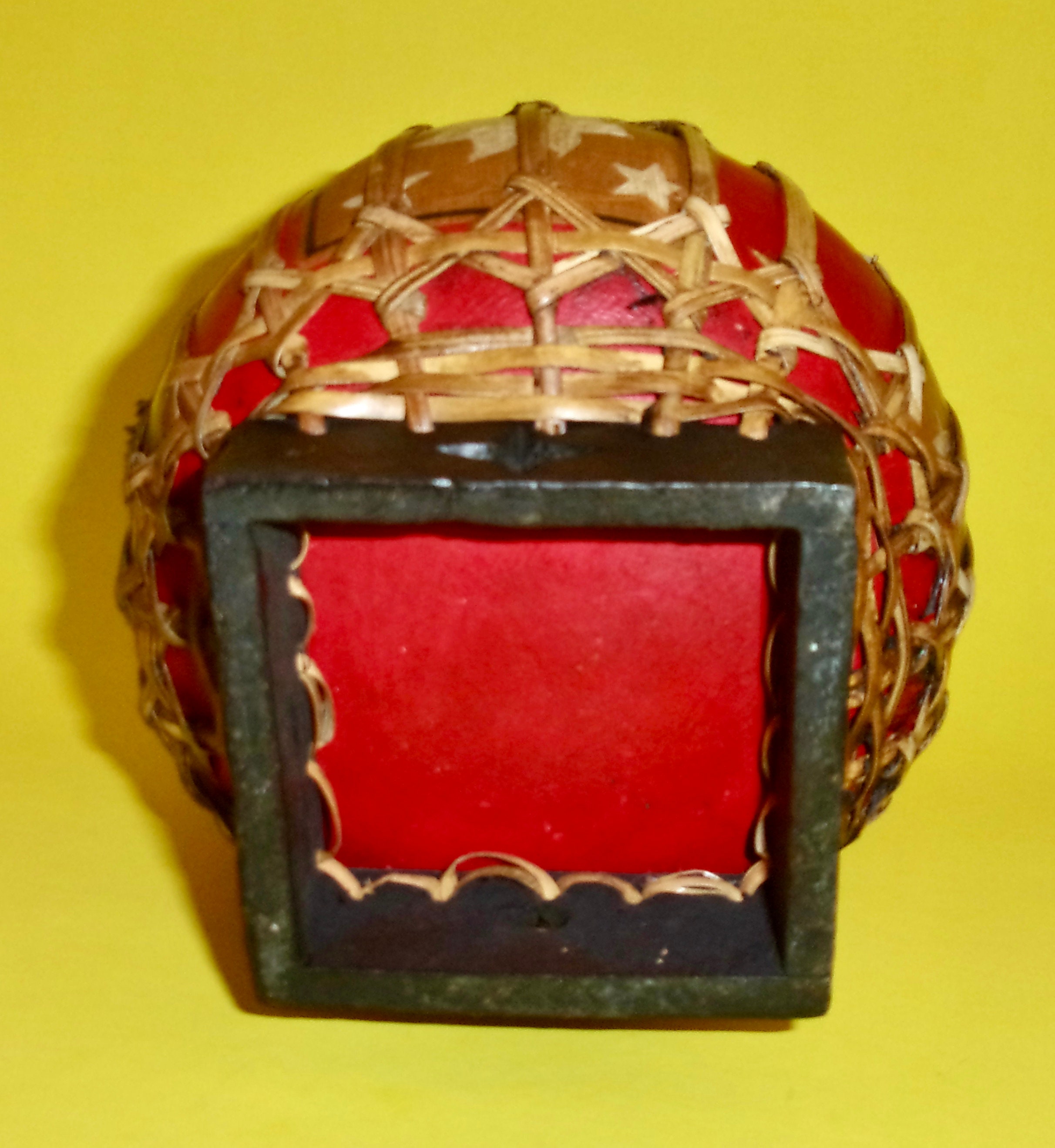 Vintage THAI RICE BUCKET Red Lacquer Over Woven Basket Wood Base Rim ...