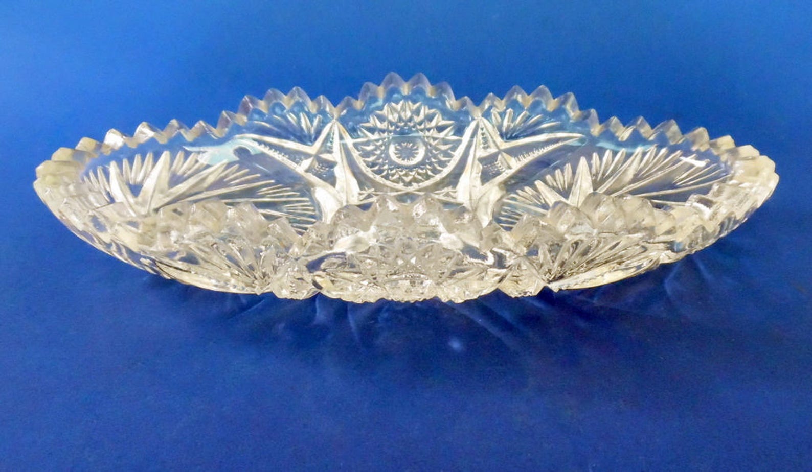 AMERICAN BRILLIANT RELISH Dish Antique Hand Deep Cut Crystal Saw Tooth