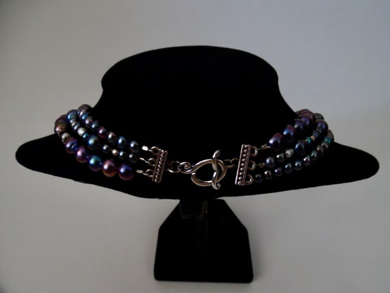 TAHITIAN BLACK PEARLS Necklace Triple Tri Strand … - image 8