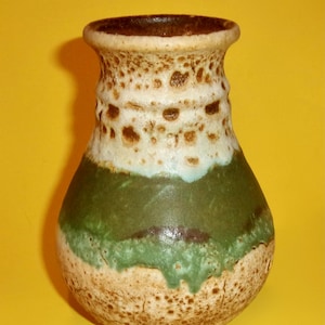 FAT LAVA VASE Germany 563/75 Thick Textured Glaze Mid Century Modern Design Green Brown Volcanic Lava Look Exterior German Pottery Ceramic