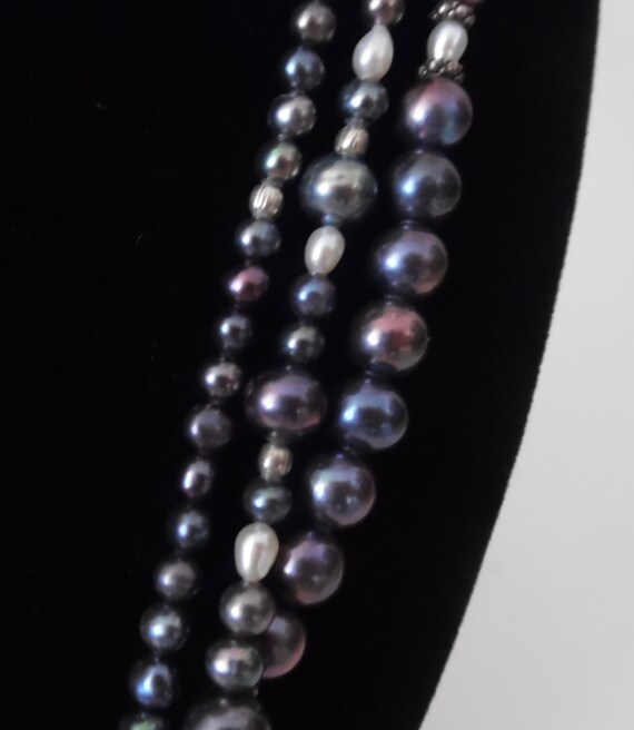 TAHITIAN BLACK PEARLS Necklace Triple Tri Strand … - image 5