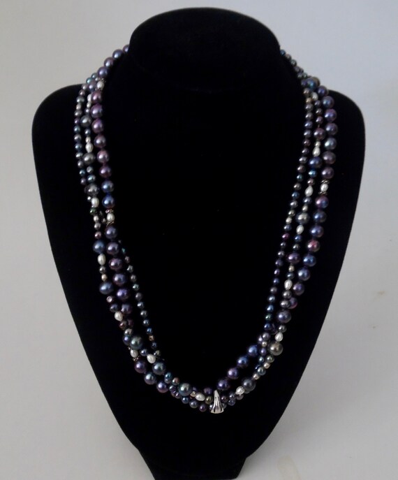 TAHITIAN BLACK PEARLS Necklace Triple Tri Strand … - image 4