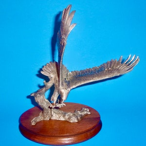 PEWTER EAGLE MASTERWORKS Limited Edition Vintage Fine Wood Base Landing 1800/2500 Detailed Large Heavy Figurine Strength Freedom Patriotic