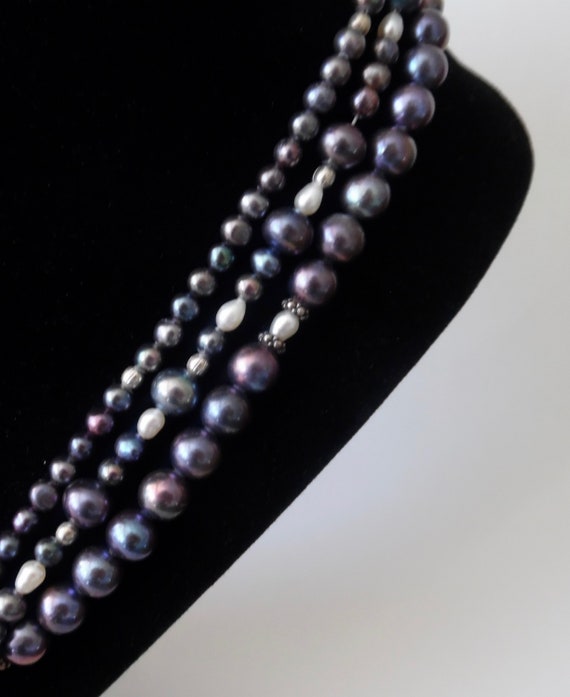 TAHITIAN BLACK PEARLS Necklace Triple Tri Strand … - image 7
