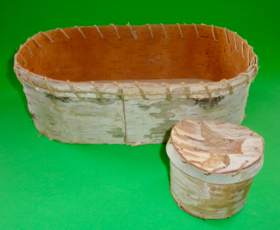 VINTAGE BIRCH BASKETS Pair Two White Large Northwest Vintage Oblong