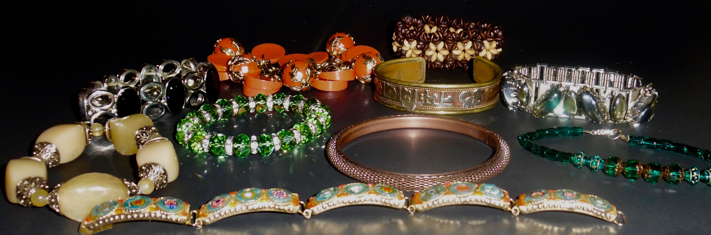 VINTAGE BRACELETS LOT 10 Ten Cuff Stretch Clasp Faceted