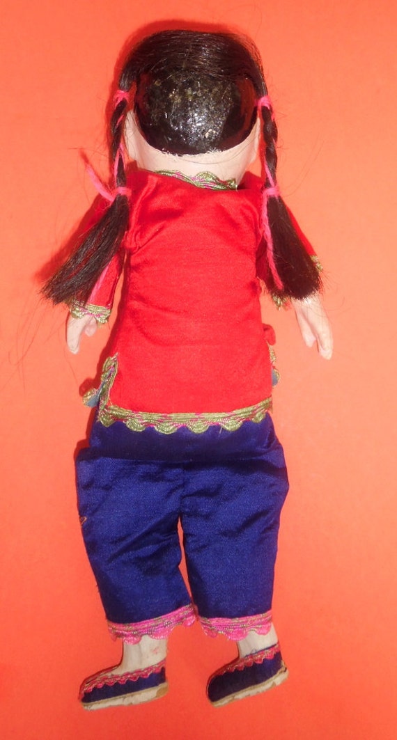 ANTIQUE CHINESE DOLL Paper Mache Head Hands Legs Painted Eyes Lips