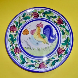 VIETRI ROOSTER PLATE Italy Vintage Hand Painted Terracotta Floral Vines Amalfi Coast Italian Dinnerware Hanger Ceramic Heavyweight Colorful
