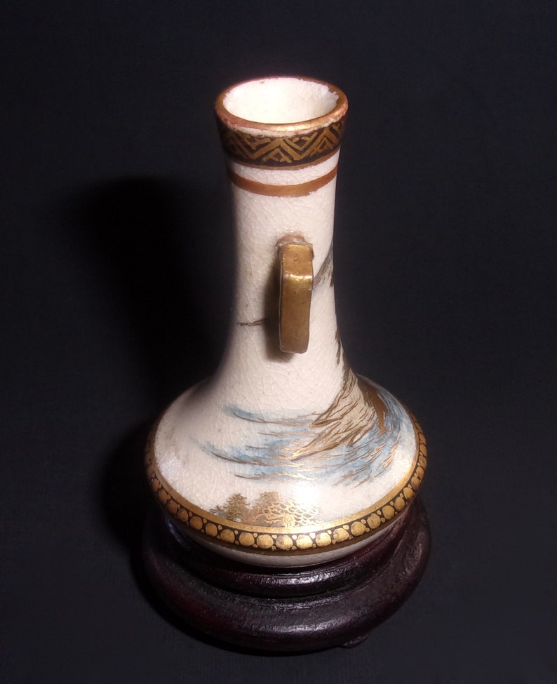 SATSUMA MINIATURE VASE Handles Cream Black Gold Cartouche Etsy