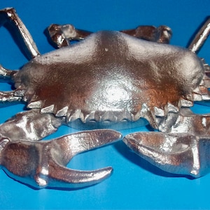 CRAB SILVER COLORED Metal Vintage Welded Made in India Nautical Maritime Beach Decor Tabletop Hang Ocean Decapod Crustacean Large Heavy