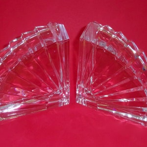 CRYSTAL BOOKENDS FAN Shaped Vintage Art Deco Style Crystal D&#39;Arques France Heavyweight Lead Cut Eventail Clear Pleated Glass Books