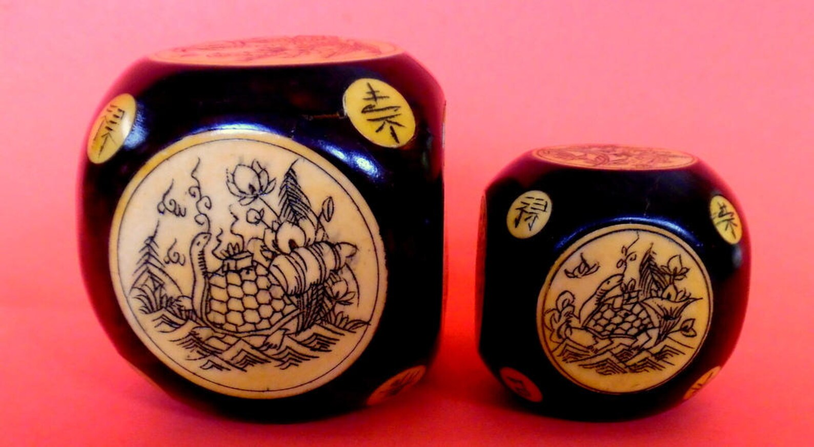 Pair ANTIQUE CHINESE DICE Large Dark Hardwood Mahogany Etched | Etsy