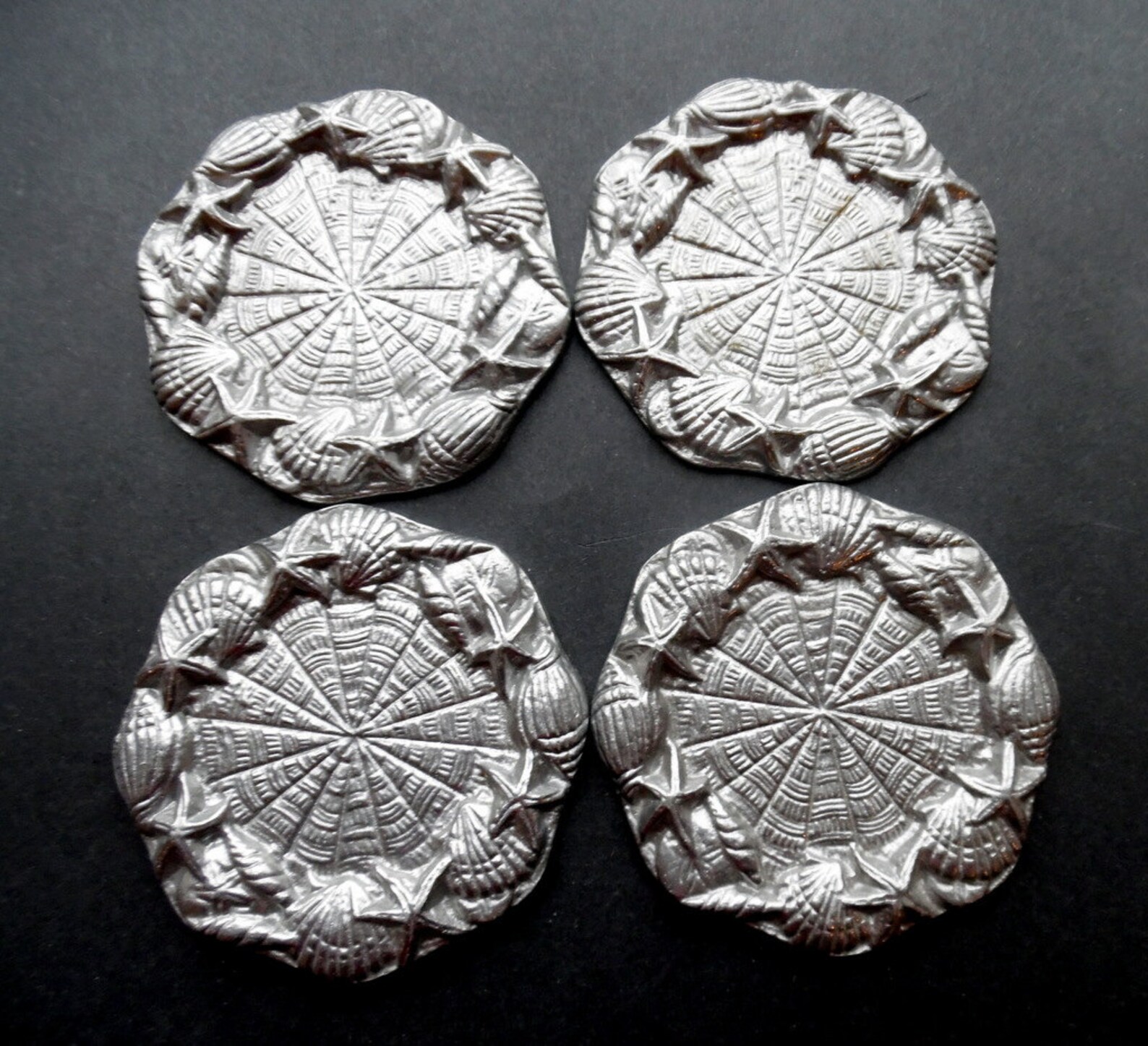 SEASHELL EMBOSSED PEWTER Coasters Set of Four 4 Repousse Etsy