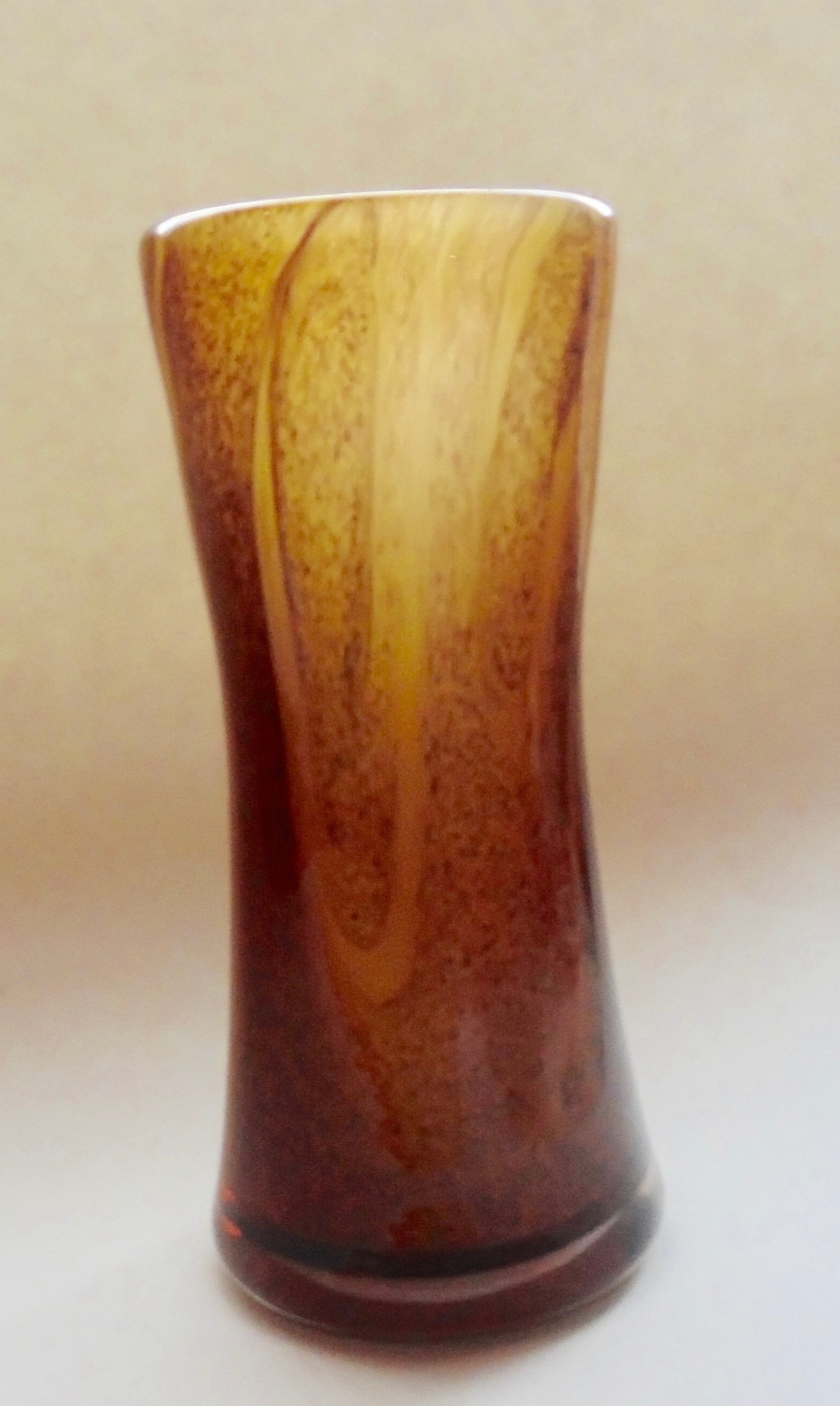 HAND BLOWN GLASS Vase Brown Amber Swirls Vintage Polished Etsy