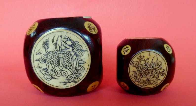 Pair ANTIQUE CHINESE DICE Large Dark Hardwood Mahogany Etched | Etsy