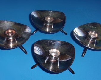 COHR CANDLE HOLDERS Set of Four 4 Mid Century Modern Denmark Silver Plated Tri-legs Scandinavian Vintage Candleholders Danish Torch Mark