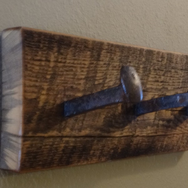 Barnwood and Railroad Spike Coatrack (Brown Tone)