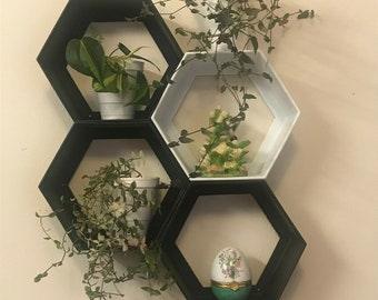 Hexagon shaped Shelf Home Decor Kids Room Shelves Modern style Small mini pot holder stand Honeycomb Design Geometric floating Plastic Shelf
