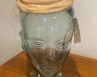 Cream Pillbox Hat with Veil