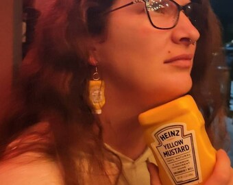 Heinz Mustard squirt bottle dangle earrings