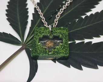 Real Cannabis Flower 8 Bit Heart Pendant