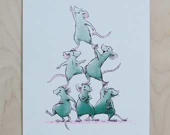 Animal Inspired Screen Print | Rat Stack | Original British Artwork | Nature | Friendship | Mutual Respect | Reach for The Stars | A4