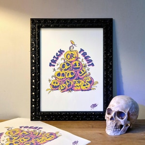 Poster Halloween Kürbis | 'Kürbis-Stapel' | Süßes oder Saures | A3 Druck | Recyclingpapier | 120g/qm | Herbst/Herbst | Wanddekoration