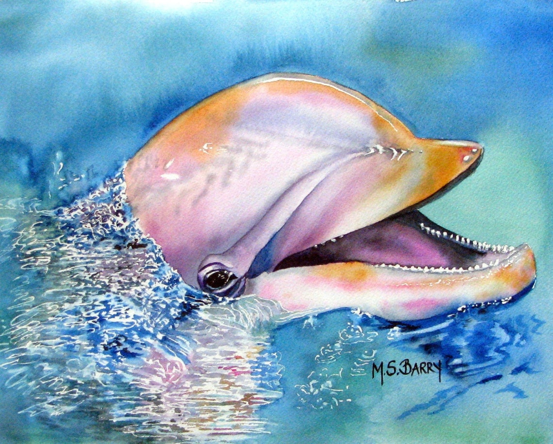 Dolphin Watercolor Print of an Original Artwork Piece. Etsy