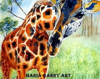 Watercolor print of a Giraffe named "Martina" in Africa
