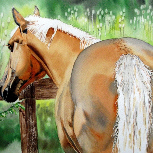 Palomino Horse "Comet":  Watercolor print of the rear of a Palomino horse from an original piece of artwork.