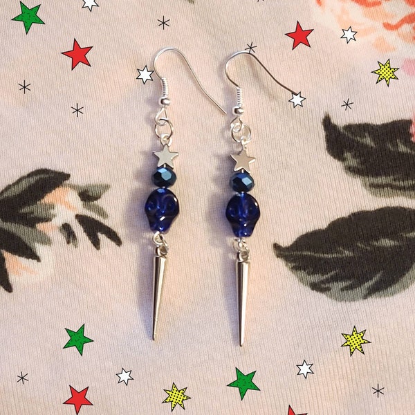 Blue Glass Earrings // Glass skull // Skull Earrings // Haunted items // Cinco De Mayo // Colorful jewelry // Haunting Gifts // Punk Rock